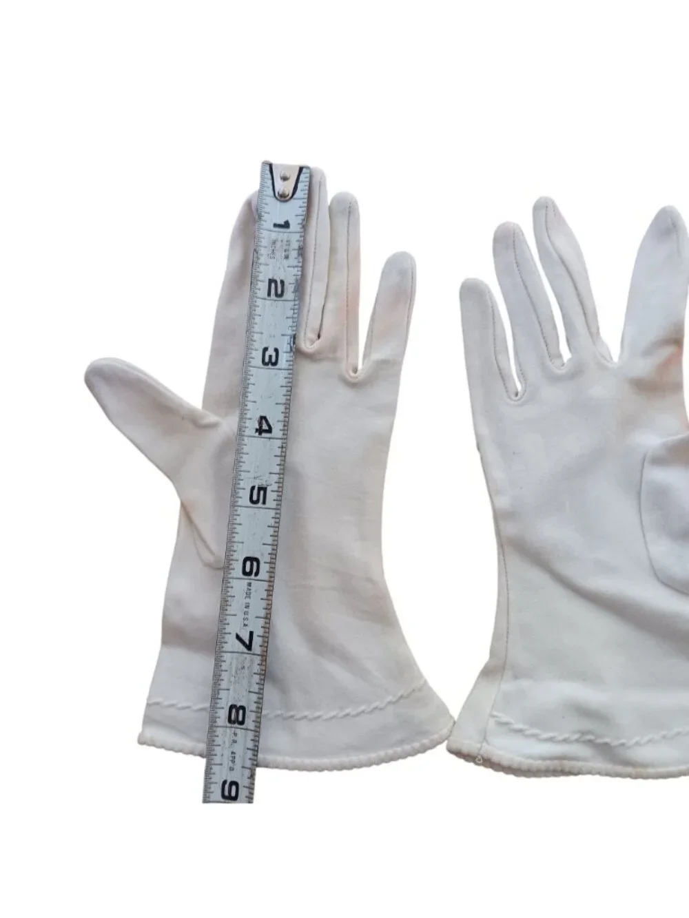 Vintage White CLoth 1960's Studded Gloves With Rivet Detail Womens Size 6.5